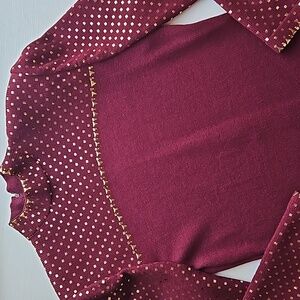 St. John Vintage Burgundy Gold Bodycon Mock Neck Sweater Dress 10 NWT